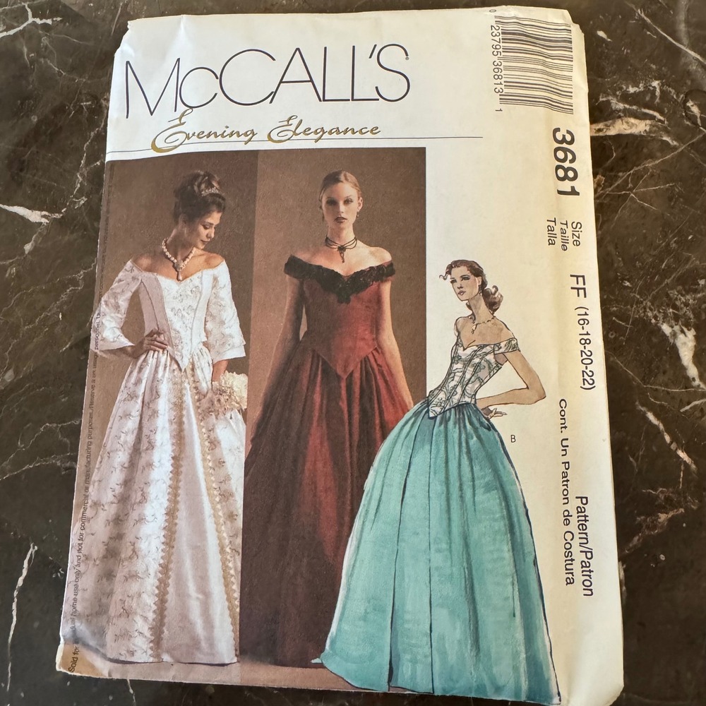 McCalls 3681 Evening Elegance Gown Sewing Pattern Size 16-22 Uncut Formal Dress